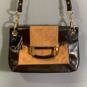 Milly Shoulder Bag Brown Patent Leather and Suede